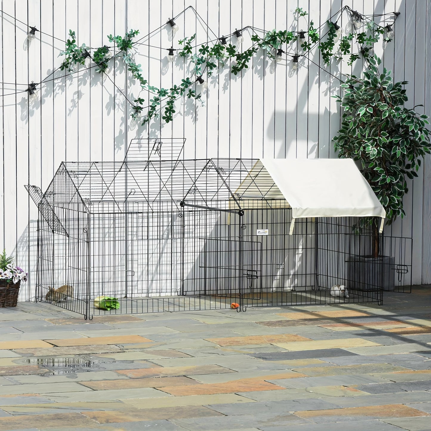 Konijnenhok – Buitenren – Knaagdierkooi – Konijnenkooi – Dierenverblijf – Groot 220x103x103 cm – Weerbestendig PE met Zonnescherm