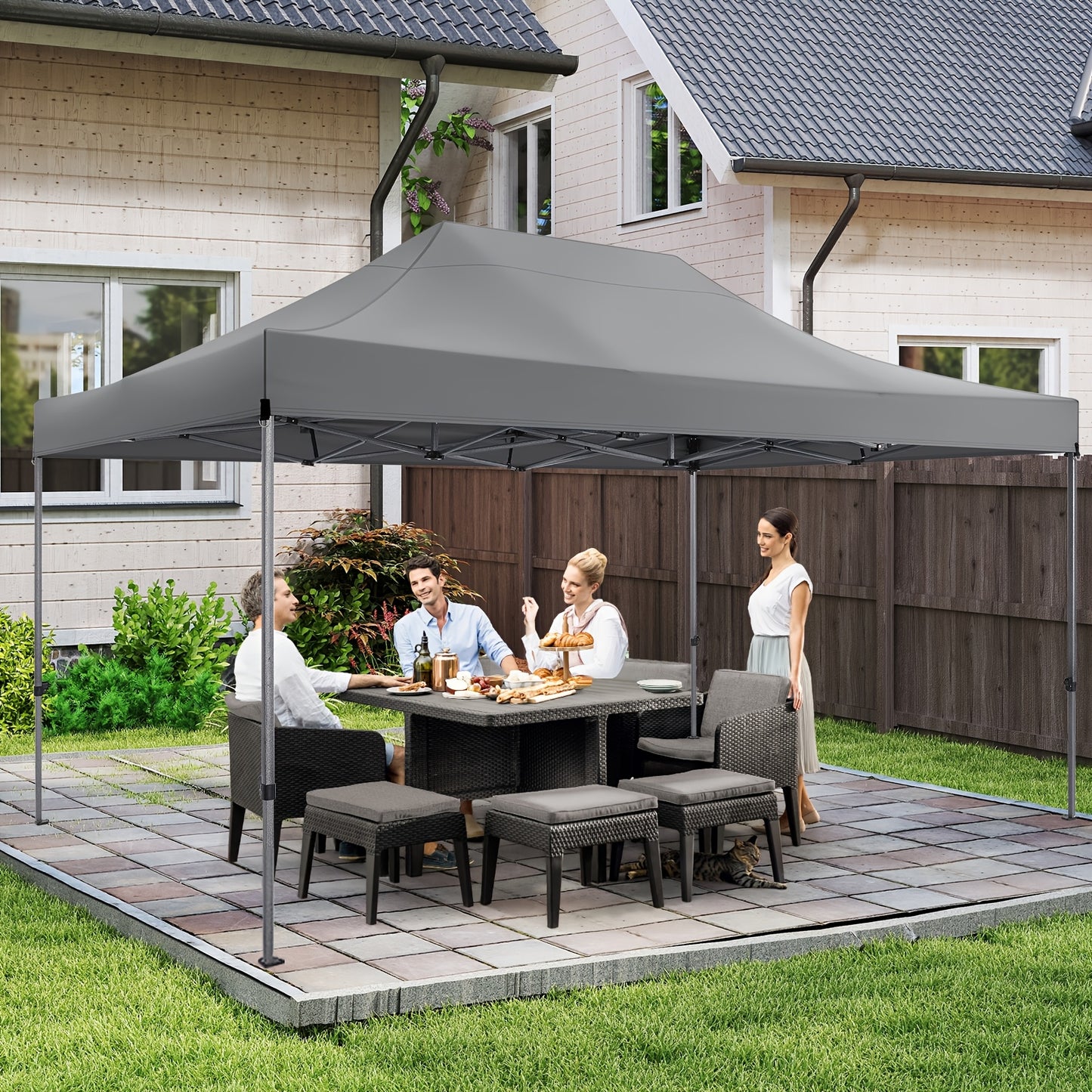 Feesttent – Partytent – Paviljoen – Tuintent – Overkapping – Pop-up Tent 3,05x4,57m – Hoogte Verstelbaar – Met Afneembare Zijwanden