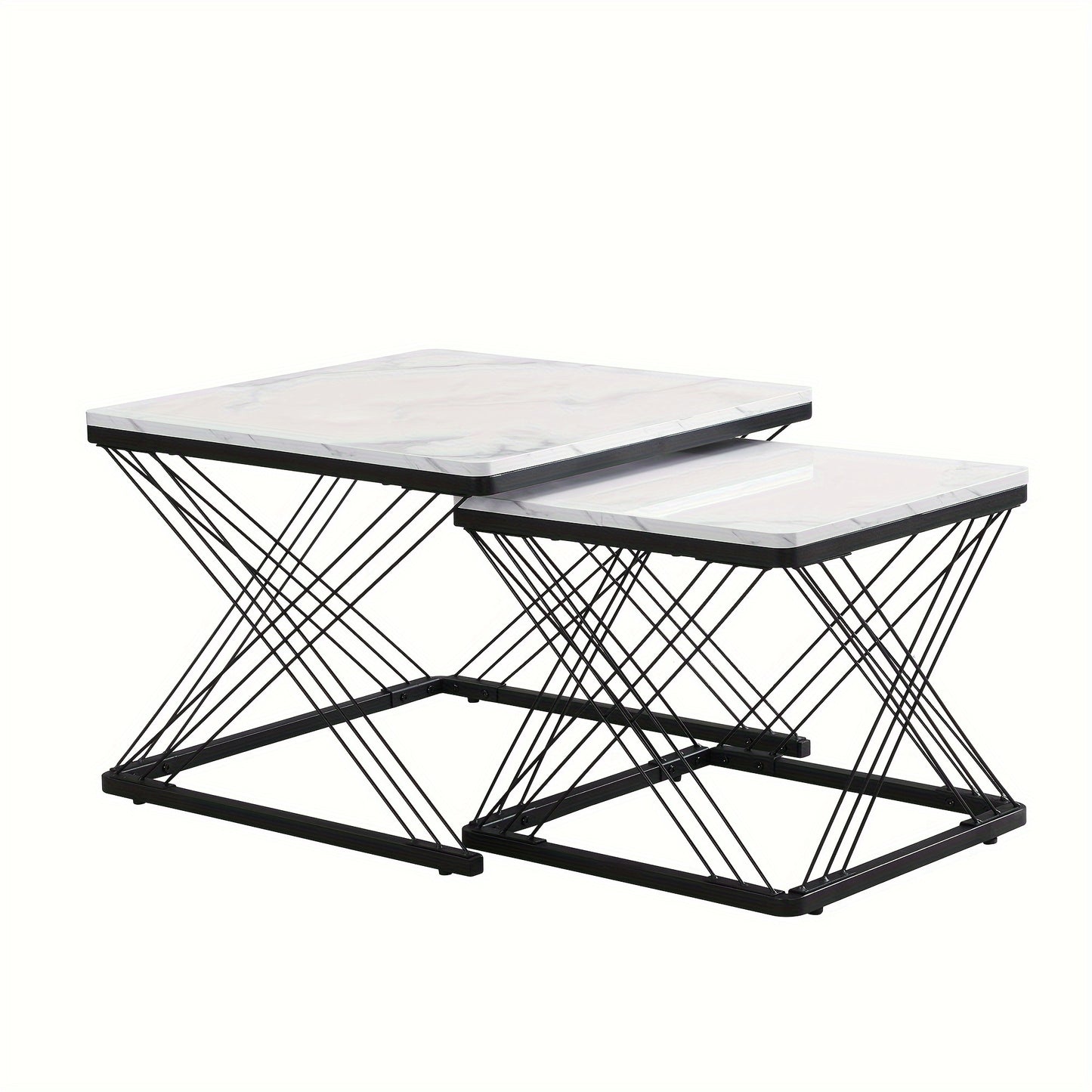 2pcs Modern Marble Coffee Table Set - Heavy-Duty Marble Look Square Tables with Height-Adjustable Legs & Assembly, Marble- Combination Table Suitable for, Office, Dorm - Space-Saving