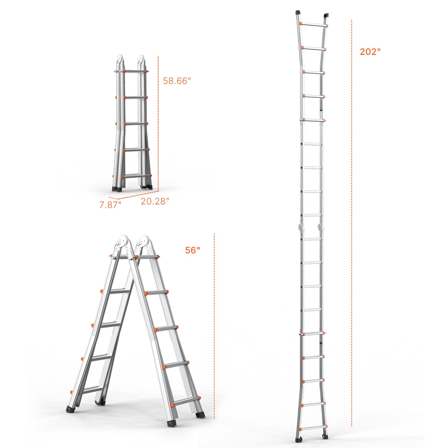 Telescopische A-Frame Ladder – Vouwladder – Uitklapbare Ladder – Steigerladder – Aluminium Ladder – Inklapbaar Compact – Draagkracht 150 kg – Dual-Wielen Voor Makkelijk Vervoer