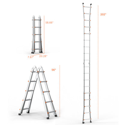 Telescopische A-Frame Ladder – Vouwladder – Uitklapbare Ladder – Steigerladder – Aluminium Ladder – Inklapbaar Compact – Draagkracht 150 kg – Dual-Wielen Voor Makkelijk Vervoer