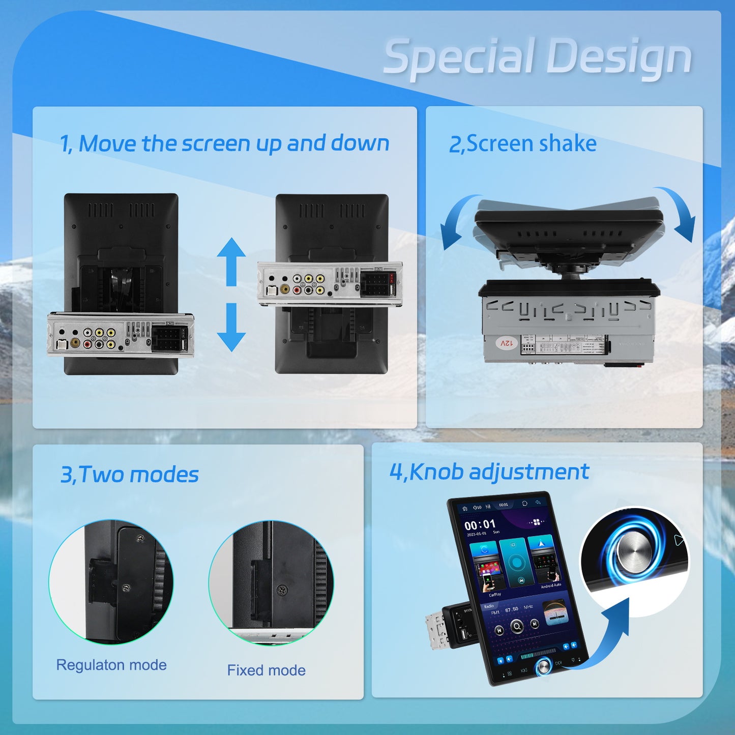 Autoruistation – Car Stereo – Multimedia Systeem – Android Radio – Navigatie Unit – 10,4 Inch Touchscreen – Draadloos CarPlay & Android Auto – Flexibel Rotatiescherm – Stuurbediening – Mirror Link – FM/RDS Radio – Inclusief Microfoon