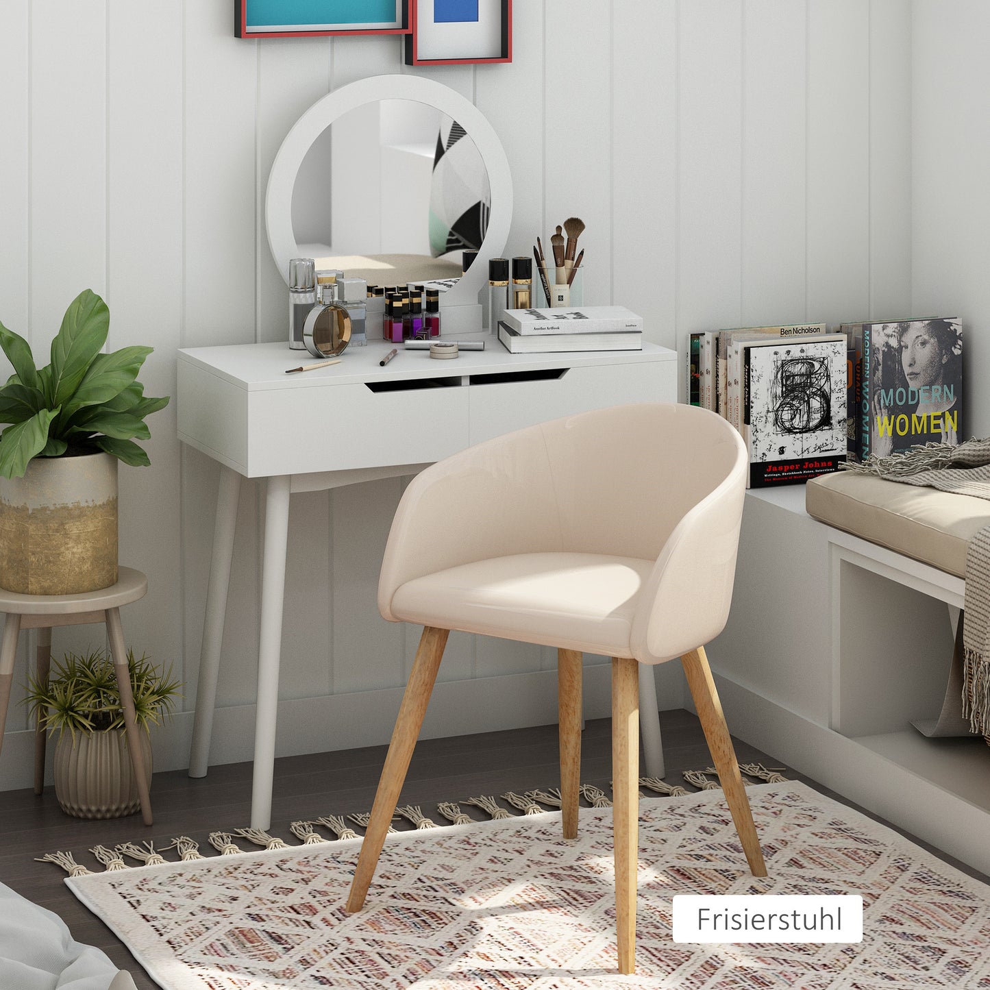Eetkamerstoel – Stoel – Kuipstoel – Zithoekstoel – Barkruk – Scandinavisch Design – Houten Poten Met Antislip – Max 150 Kg Belastbaar – Beige Stoffering