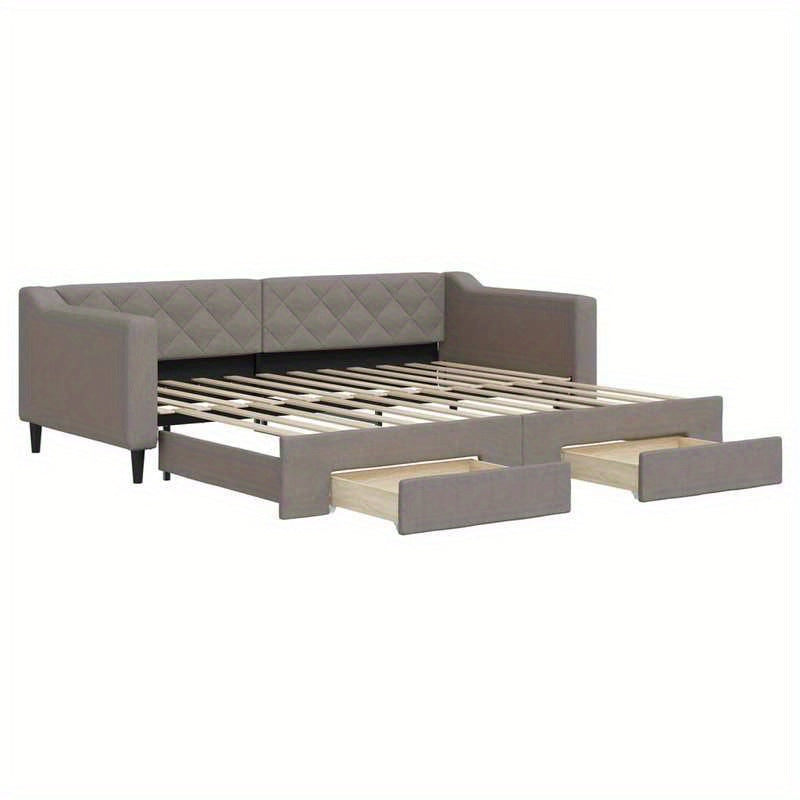 Slaapbank – Bedbank – Sleeperbank – Bedbank Met Lade – Uitklapbare Sofa – Taupe – 90x200 cm – Duurzaam Hardhouten Frame – Comfortabele Button-Tufted Bekleding
