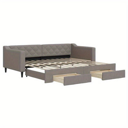 Slaapbank – Bedbank – Sleeperbank – Bedbank Met Lade – Uitklapbare Sofa – Taupe – 90x200 cm – Duurzaam Hardhouten Frame – Comfortabele Button-Tufted Bekleding