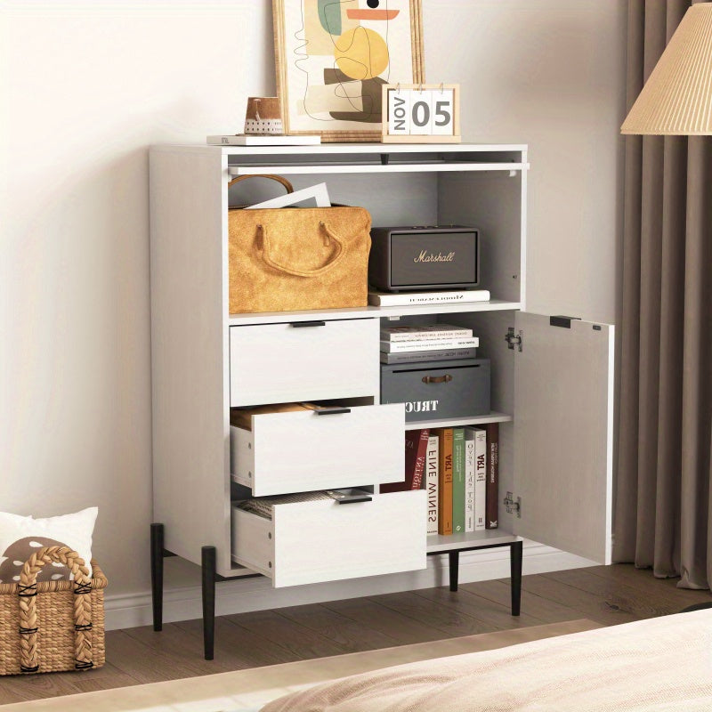 Dressoir – Sideboard – Opbergkast – Buffetkast – Ladekast – Wit Zwart Retro-Modern – 85x40x120 cm – Duurzaam Spaanplaat – Verstelbare Legplanken