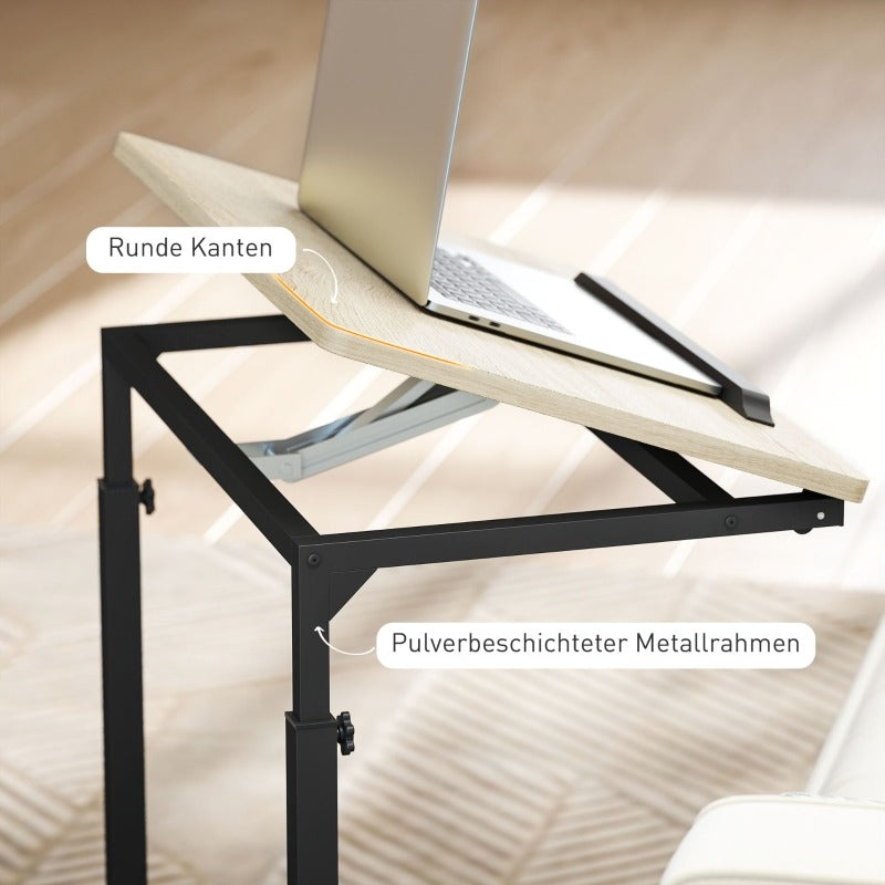 Verstelbare Bijzettafel – C-Vormige Tafel – Mobiele Salontafel – Rollende Laptoptafel – Compacte Kar – Metalen Frame – Verstelbare Hoogte 62,5-82,5 cm