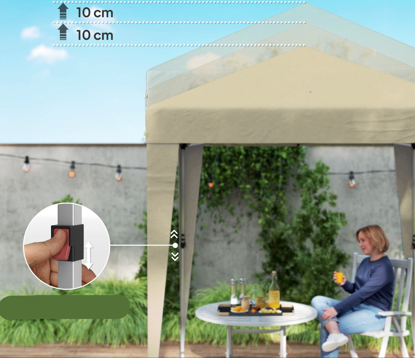 Partytent – Tuinpaviljoen – Feesttent – Overkapping – Pop-up Tent – Opvouwbaar – Verstelbare Hoogte – UV30+ Bescherming – Beige Oxford Stof – Compleet Met Zijwanden en Zandzakken
