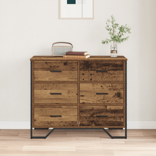 Vintage Houten Dressoir – Ladekast – Kast – Opbergkast – Sideboard – Marron – 6 Lade – 2 Afsluitbare Deuren – Robuust Hout – Compact Formaat 35,5x74,5 cm