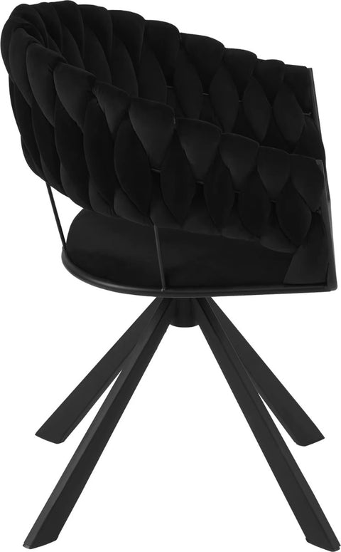 Luxe eetkamerstoel set van 2 - Draaibare eetstoel - Fluweel eetkamerstoel - Eettafel stoel - Fauteuil - Stoel - Velvet - Gevlochten - Set - Zwart