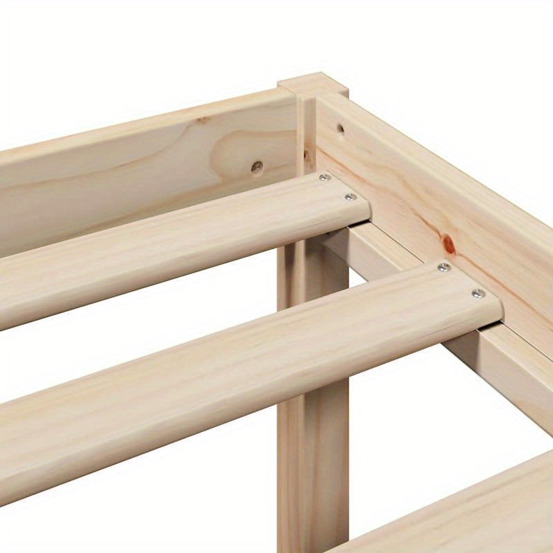 Modern Bed – Stapelbed – Slaapbank – Bedframe – Opbergbed – Massief Pijnhout – 140x190 cm – 2 Lades & 2 Planken – Duurzaam en Ruimtebesparend