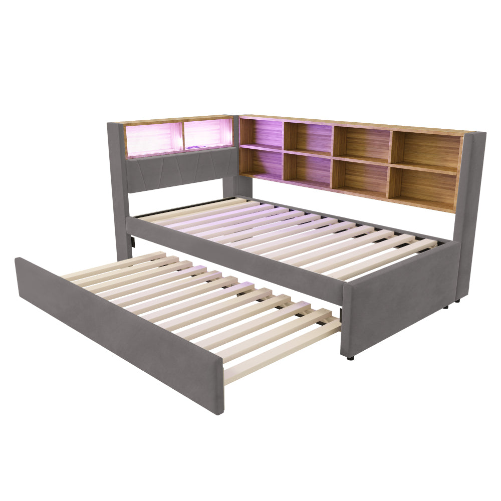 Slaapbank – Bedbank – Logeerbed – Bedbank met Opbergruimte – Uittrekbed – Beige – Twee Slaapplaatsen 90x200/90x190 cm – Duurzame Flanellen Bekleding