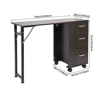 Manicure Tafel – Nageltafel – Nagelstudio Meubel – Schoonheidstafel – Bureau – Inklapbaar & Mobiel – Stille Lades & Stevig MDF Donkerbruin