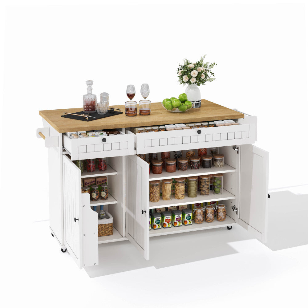 Keukenblok – Keukenkast – Keukenmeubel – Keukeneiland – Kitchenette – Mobiel met Inklapbaar Werkblad – Zes Wielen met Rem – Zwart Modern Design