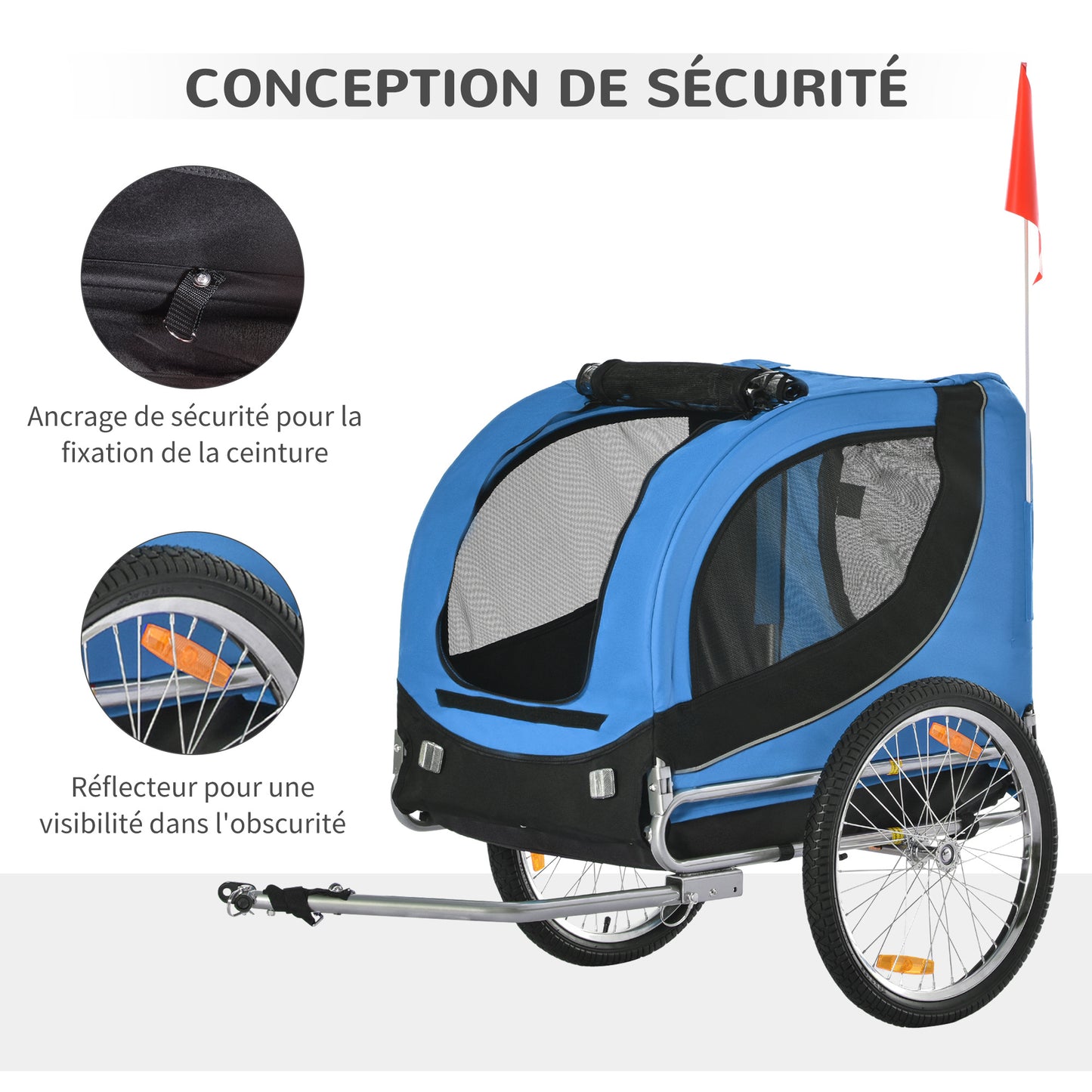 Fietskar Honden – Hondenkar – Hondenaanhanger – Hondenbuggy – Huisdierenkar – Met 8 Reflectoren – Waterdicht Oxford Stof – Blauw/Zwart