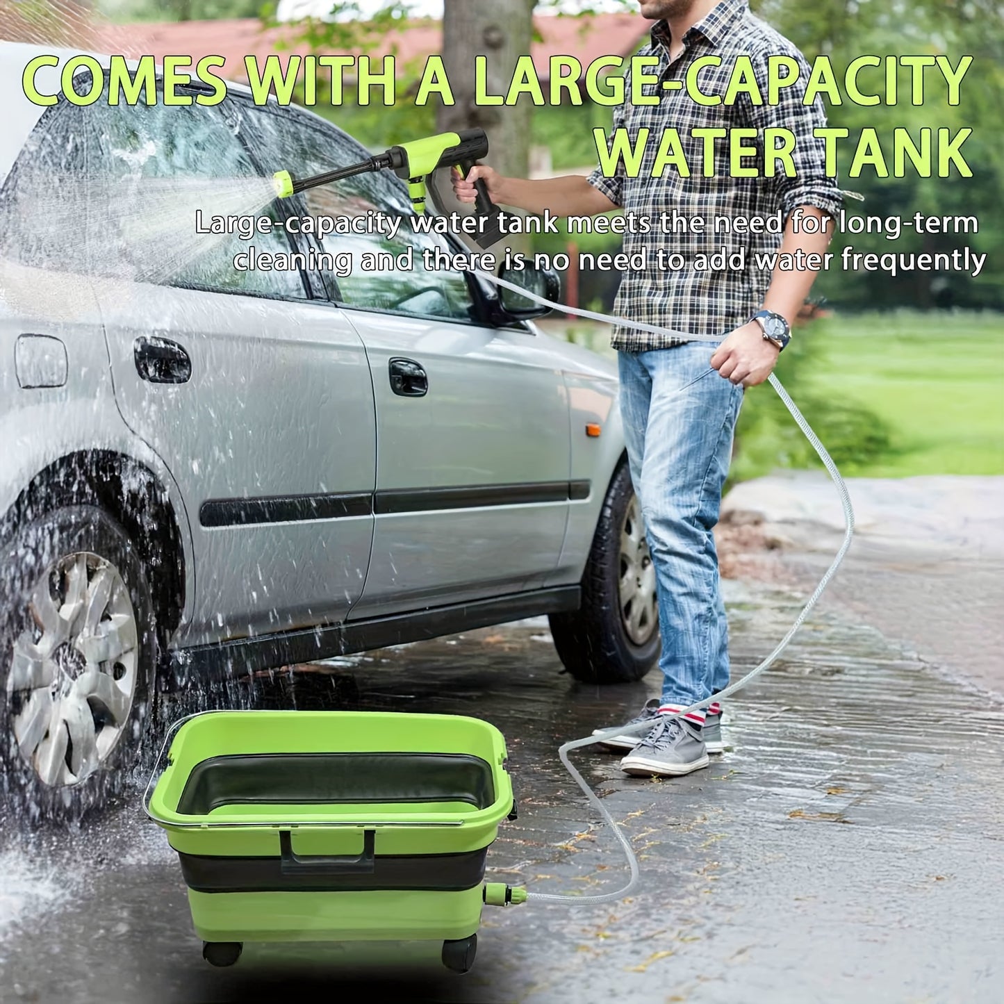 A Versatile Wireless High-Pressure Car Wash Water Gun, 30Bar Electric Cleaning Machine, Cordless Water Gun Foam Machine with Folding Water Tank, Suitable for Moutian Battery.