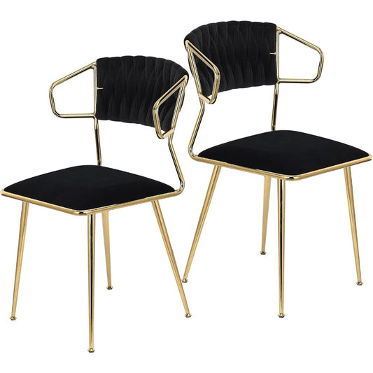 Eetkamerstoel – Keukenstoel – Kuipstoel – Stoel – Modern – Set van 2 – Zachte Velvet Bekleding – Gouden Metalen Poten