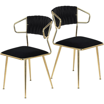 Eetkamerstoel – Stoel – Zwarte Stoel – Velvet Stoel – Design Stoel – Comfortabel Ergonomisch – Gouden Metalen Poten