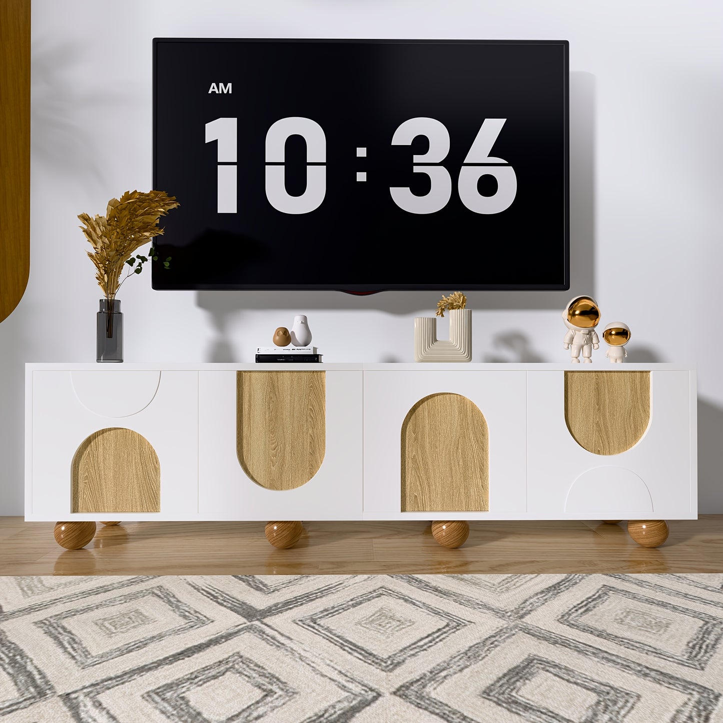 Tv-meubel – TV-kast – TV-standaard – Media Console – Woonkamermeubel – Retro Boogvorm – Bolle Poten – Duurzaam Bamboe – Geen Montage