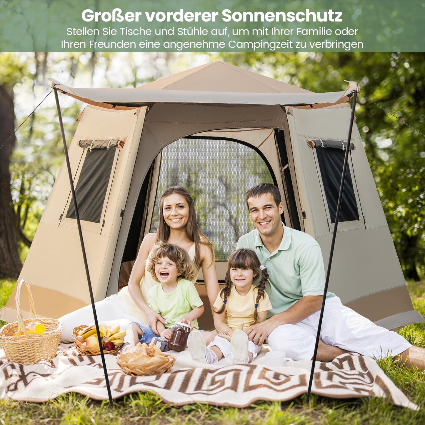 Gezinstent – Kampeertent – Tunnel Tent – Familietent – Outdoor Tent – Voor 4-6 Personen – Waterdicht Met UV Bescherming 50+