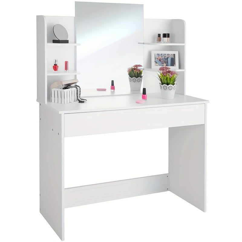 Makeup Tafel – Kaptafel – Dressoir – Vanity Desk – Make-up Meubel – 139,7 cm Breed – 1 Lade en 4 Planken – Wit