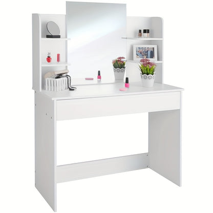 Makeup Tafel – Kaptafel – Dressoir – Vanity Desk – Make-up Meubel – 139,7 cm Breed – 1 Lade en 4 Planken – Wit