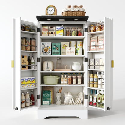 Modern White Metal Kitchen Cabinet with Spice Rack - Spacious Double Door Storage with Adjustable Shelves, Contemporary Design, 120x60.5x40cm, Durable Metal Construction for Kitchen Organization, Space-Saving Vertical Storage