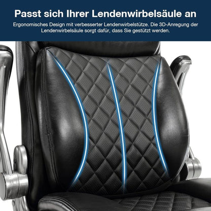 Bureaustoel – Computerstoel – Kantoorstoel – Directiestoel – Werkstoel – Ergonomische Hoge Rugleuning – Inklapbare Armleuningen – Draagvermogen 200 kg – PU Lederen Bekleding – Zwart