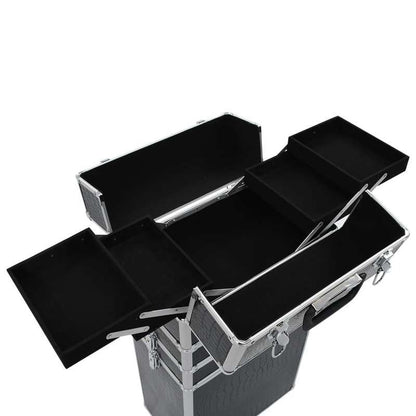Koffer – Reiskoffer – Handbagage – Trolley – Spinner – Zwart Krokodillenprint – Hardcase Pc – Stil Rijdende Wielen – Ophanghaak