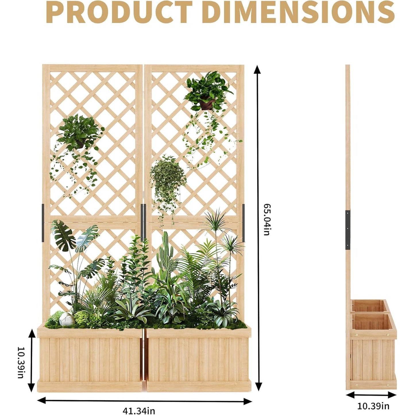 Houten Tuinscherm – Privacy Scherm – Tuinafscheiding – Tuinscherm Scharnierend – Buiten Scherm – 2 Schermen – Met Plantenbak – Afmetingen 104x25x165 cm – Gepolijst Hout Met Drainage