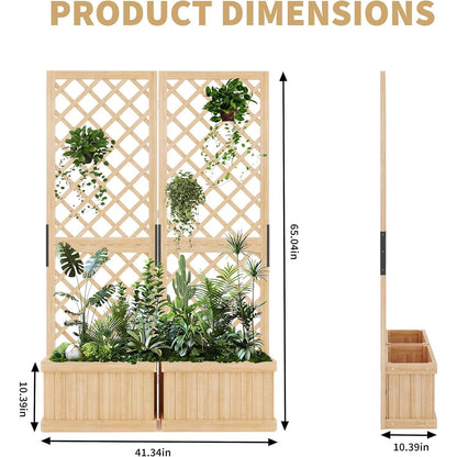 Houten Tuinscherm – Privacy Scherm – Tuinafscheiding – Tuinscherm Scharnierend – Buiten Scherm – 2 Schermen – Met Plantenbak – Afmetingen 104x25x165 cm – Gepolijst Hout Met Drainage