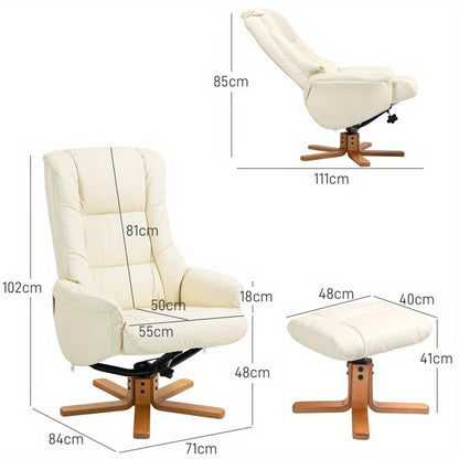Relaxfauteuil – Fauteuil – Loungestoel – Zetel – Leunstoel – Crème Wit – Comfortabele Stof – Verstelbare Rugleuning Met Voetenbank