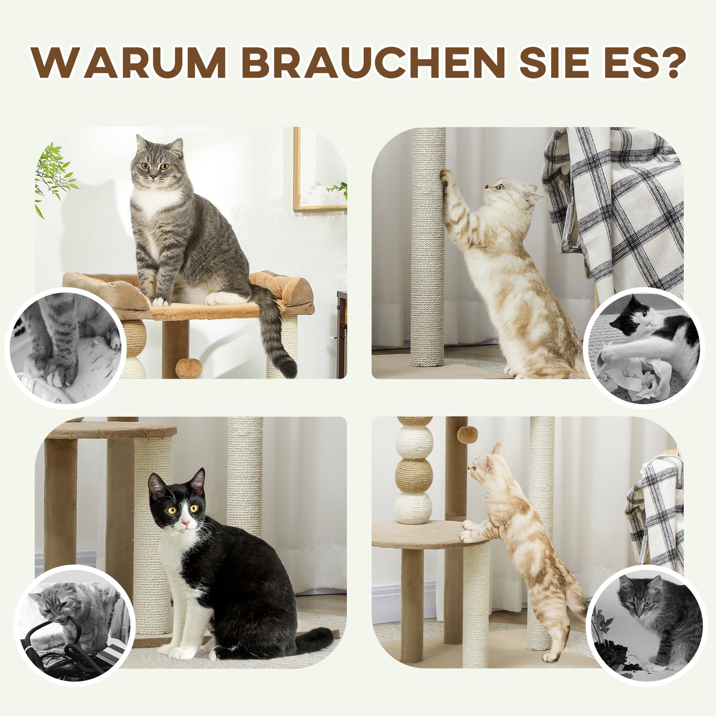 Krabpaal – Krabmeubel – Kattenkrabpaal – Kattenboom – Kattenmeubel – Inclusief Speelbal En Jute Krabpaal – Compact Formaat 56x54x86 cm – Voor Katten Tot 7 kg – Koffiebruin
