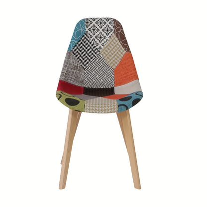 Set van 4 Patchwork Eetkamerstoelen – Uniek Design, Beukenhouten Poten – Rood, Geschikt voor Keuken, Woonkamer en Diverse Gelegenheden
