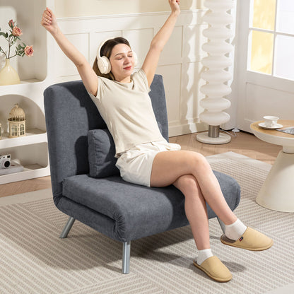 Slaapfauteuil – Slaapstoel – Fauteuil – Logeerbed – Vouwbed – 3-in-1 Design – Donkergrijze Stof – Inclusief Kussen