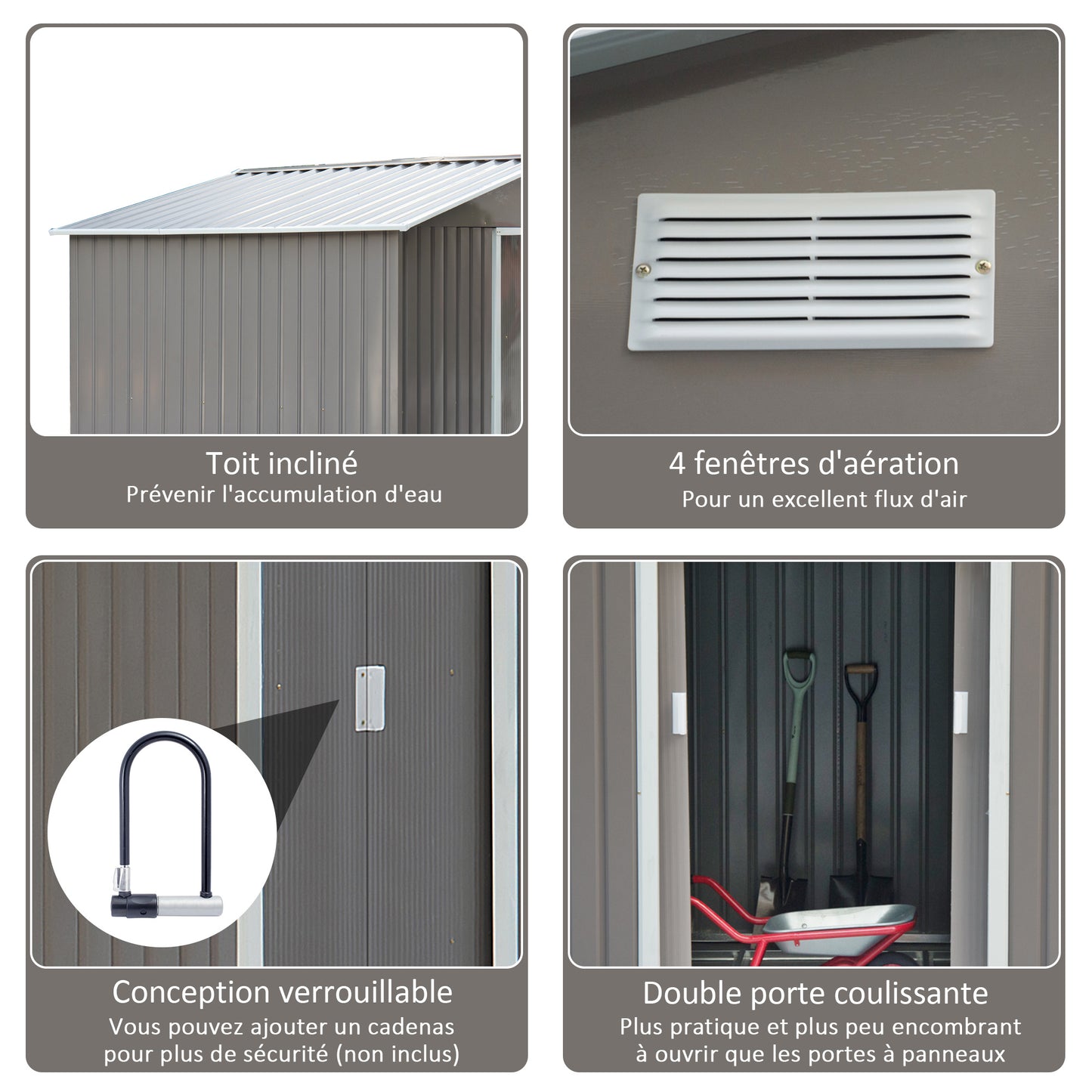 Outsunny Garden Shed 4.9m, Garden Cabin, Garden Storage, Dimensions 2.77L x 1.95W x 1.92H m, Sliding Door, Ventilation, Steel Sheet, Gray