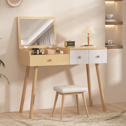 Kaptafel – Make-uptafel – Schminktisch – Verzorgingstafel – Dressing Table – Grote Spiegel – Ruime Opbergruimte Met Lades – 100x78x40 cm – Metaal Zonder Hout