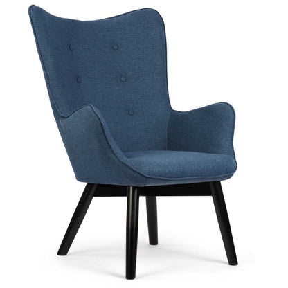 Fauteuil – Armstoel – Relaxstoel – Zetel – Sessel – Blauw Stof – Beukenhouten Poten – Inclusief Voetenbank