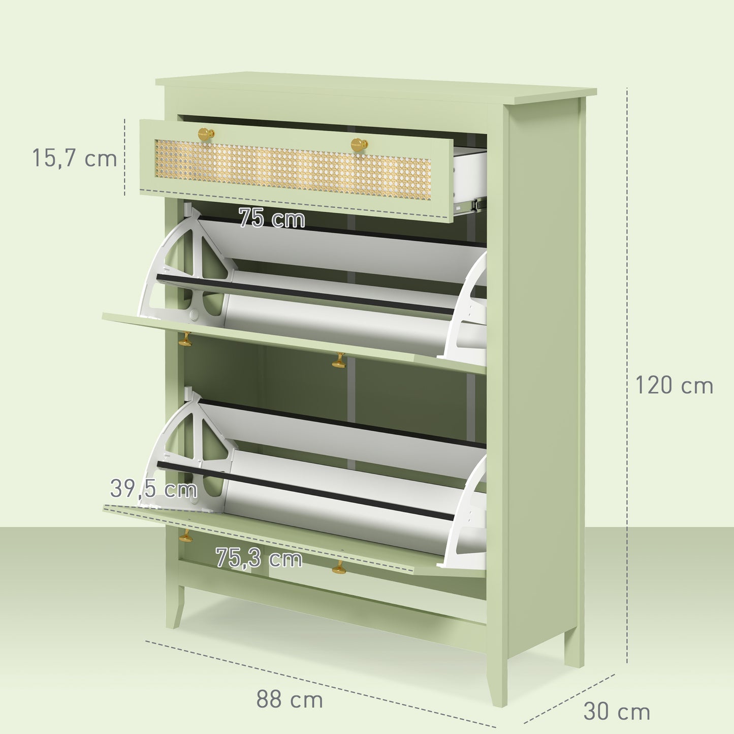 Schoenenkast – Schoenenrek – Schoenenopberger – Halmeubel – Schoenenbank – Compact 88x30x120 cm – Hardhout met Rattan Accenten – Ruimte voor 12 Paar Schoenen