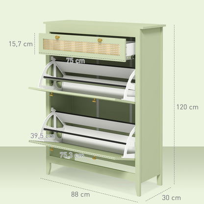 Schoenenkast – Schoenenrek – Schoenenopberger – Halmeubel – Schoenenbank – Compact 88x30x120 cm – Hardhout met Rattan Accenten – Ruimte voor 12 Paar Schoenen