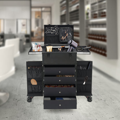 Make-up koffer – Make-up trolley – Cosmetica koffer – Beautycase – Visagiekoffer – Verstelbare hoogte – 360° draaibare wieltjes – Harde ABS buitenkant – Sleutelslot – Zwart