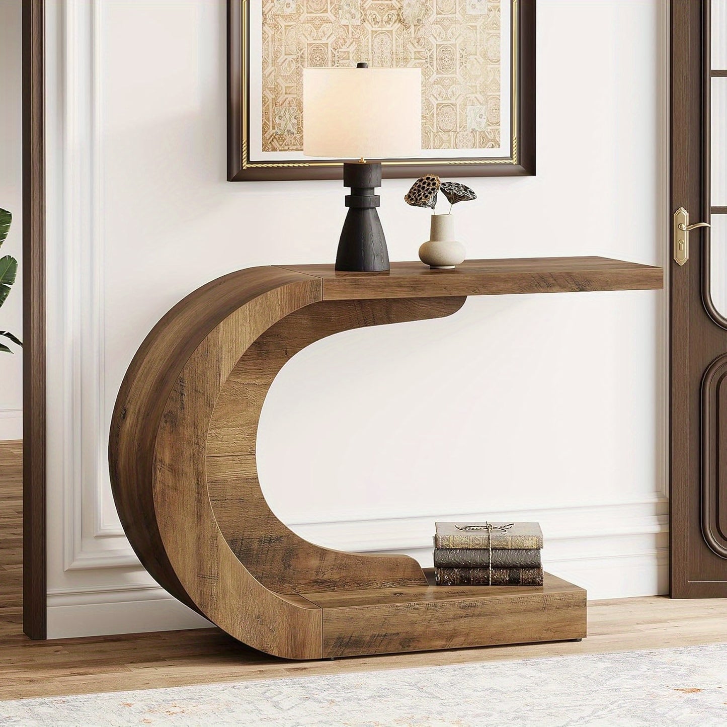 C-vormige haltafel – console tafel – sidetable – bijzettafel – entree tafel – Ruimtebesparend smal ontwerp – Massief hout en MDF stevig materiaal