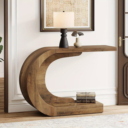 C-vormige haltafel – console tafel – sidetable – bijzettafel – entree tafel – Ruimtebesparend smal ontwerp – Massief hout en MDF stevig materiaal