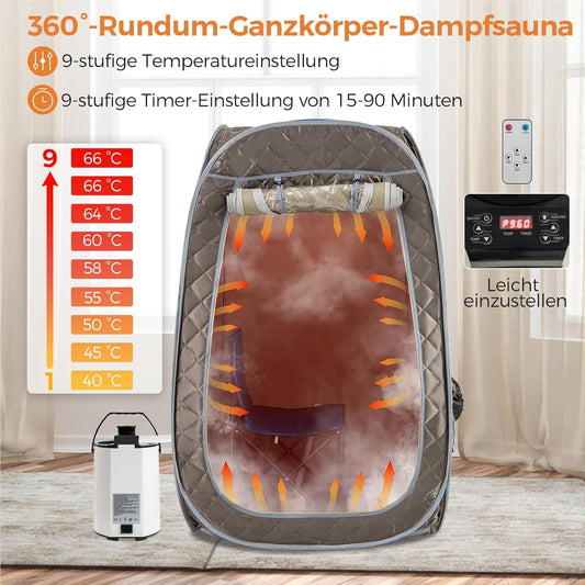Draagbare Stoomsauna – Mobiele Sauna – Thuis Sauna Tent – Inklapbare Sauna – Persoonlijke Sauna – 3L Stoomgenerator – Afstandsbediening & Timer – Grijs