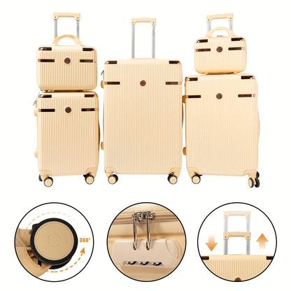 Kofferset Vijfdelig – Reiskoffers – Bagage – Spinnerkoffers – Hardcase Koffers – Donkergrijs – ABS Hardcase – 360° Draaibare Wielen – Combinatieslot