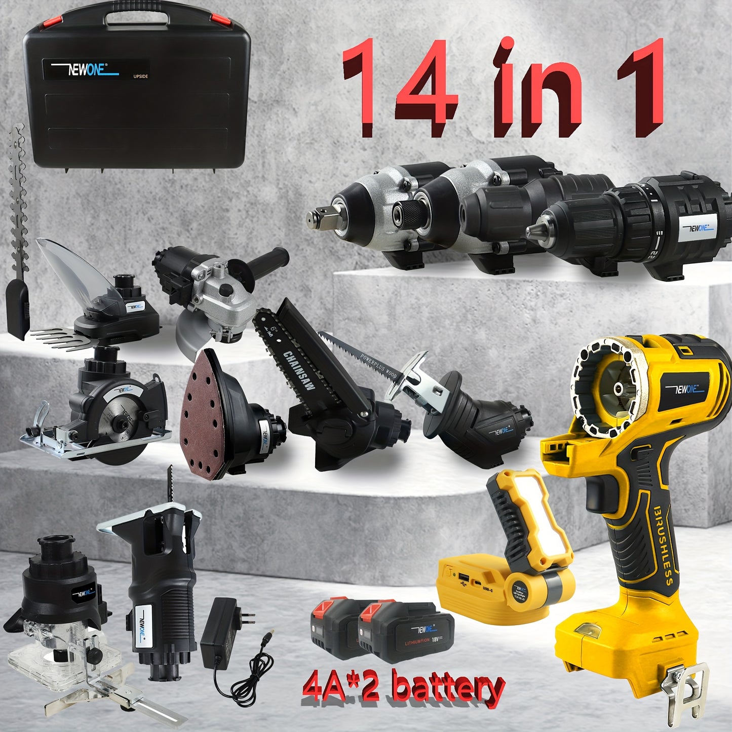 Accuboormachine – Accu Schroefboormachine – Klopboormachine – Multitool – Boormachine – 18V Borstelloze Motor – 14-in-1 Multifunctionele Set