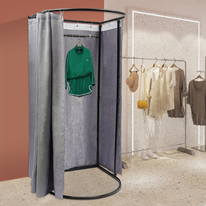 Kledingpaskamer – Kleedruimte – Paskamer – Omkleedruimte – Omkleedcabine – 2-Persoons Capaciteit – Stevig Metalen Frame – Privacy Gordijn – Compact En Eenvoudig In Te Klappen – Grijs