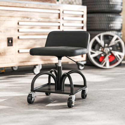 Werkplaatskruk – Werkkruk – Werkbankkruk – Werkstoel – Wielenkruk – Met Opbergrek – 58,5 cm Hoog – Draagvermogen 135 kg – Zwart Metalen Frame