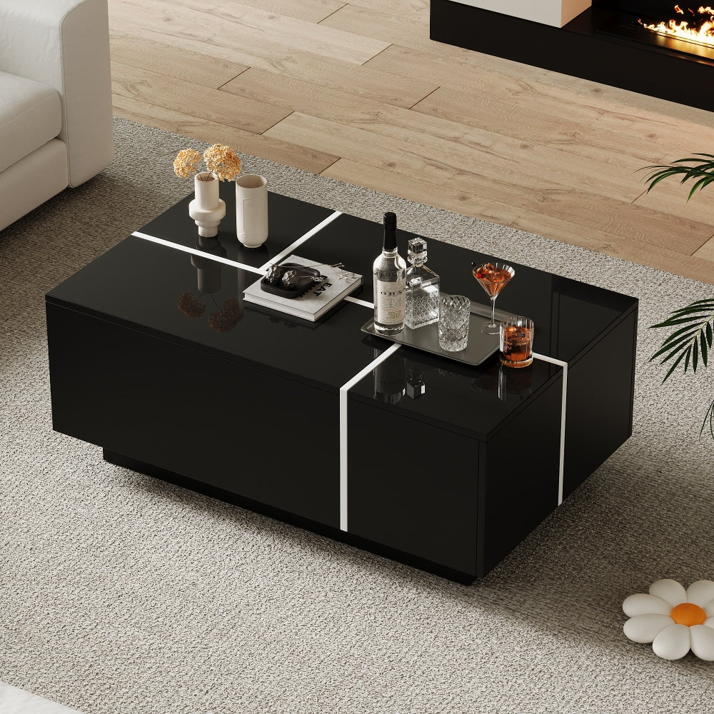 Salontafel – Koffietafel – Bijzettafel – Woonkamertafel – Zwarte Vierkante Salontafel – Met 4 Schuifladen – Metaal – 100x60x40 cm – Modern Minimalistisch Design