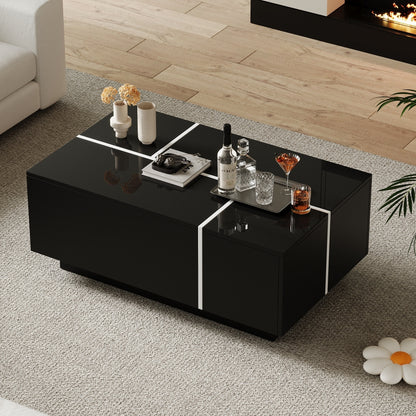Salontafel – Koffietafel – Bijzettafel – Woonkamertafel – Zwarte Vierkante Salontafel – Met 4 Schuifladen – Metaal – 100x60x40 cm – Modern Minimalistisch Design